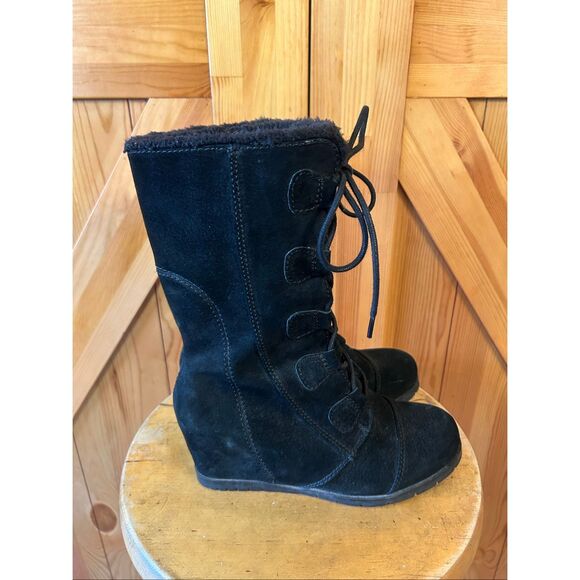 Bare Traps Brinda Leather Suede Mid-Calf Wedge Boots Size 6M - Picture 1 of 8